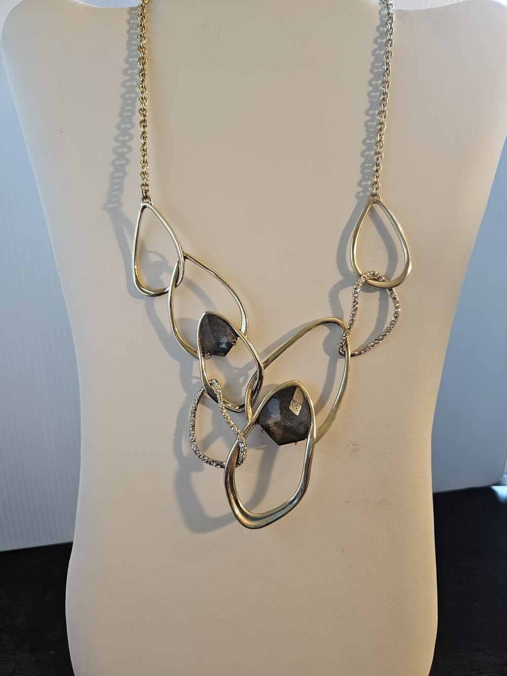 Alexis Bittar Statement Gold-Tone Necklace with Gray Gemstone Accents